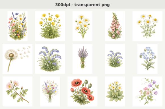 15 Wildflower PNG Bundle: Botanical Charm for Every Project