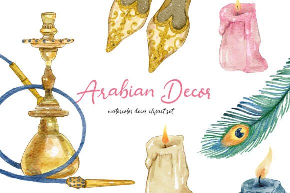 Arabian Decor Watercolor Clipart PNG Set: Elevate Your Brand