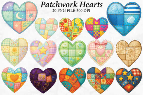 Cozy Design with Patchwork Hearts Clipart