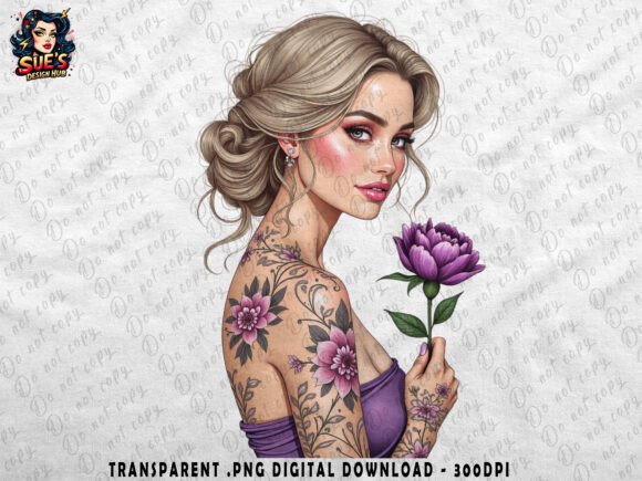 Elegant Floral Tattoo Woman: Purple Aesthetic