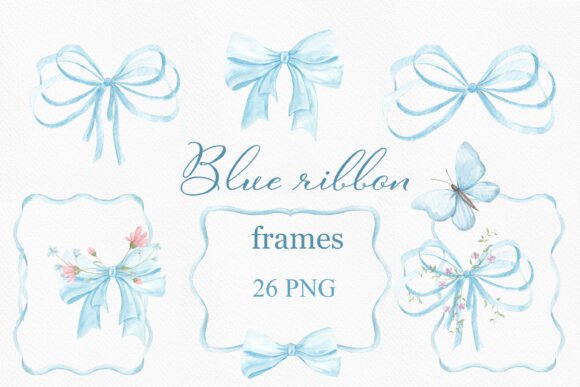 Elevate Your Projects with Watercolor Blue Ribbon Frame Clipart