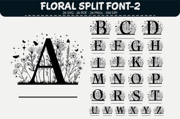 Floral Split Alphabet: Botanical Serif Designs