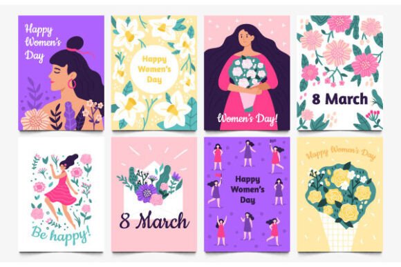 March 8 Cards. Lady with Flowers: A Designer's Guide