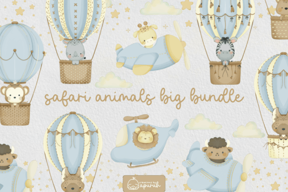 Safari Animals Watercolor Clipart Bundle: Whimsical Design Assets