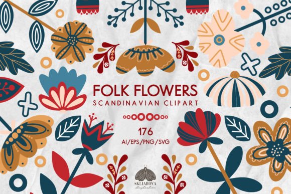 Timeless Nordic Charm with Folk Scandinavian Flowers and Leaves