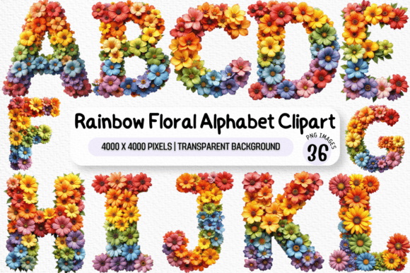 Transforming Text with Vibrant Rainbow Floral Alphabet Clipart