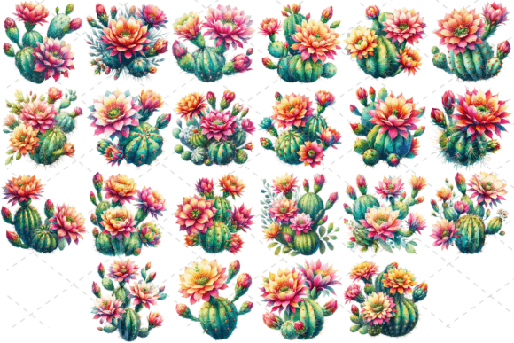 Unlocking Desert Elegance with Cactus Bloom Watercolor Clipart
