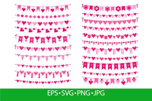 Valentine Bunting and Garlands, Pink: A Festive Design Asset