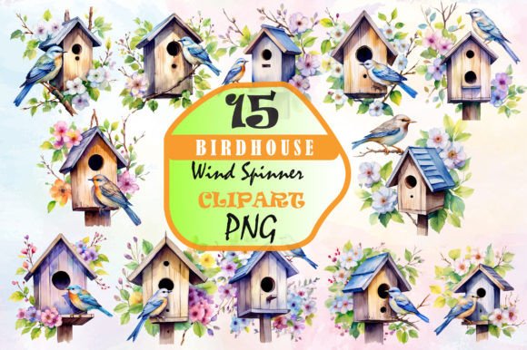 Watercolor Birdhouse Clipart Bundle: Fresh Spring Imagery