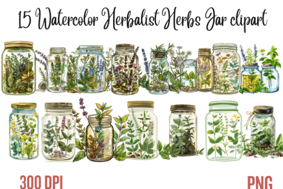 Watercolor Herbalist Herbs Jar Clipart: A Designer's Botanical Asset